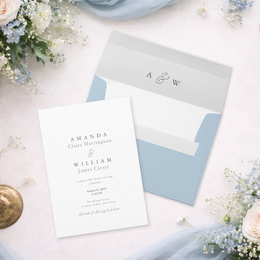 Dusty Blue Elegant French Wedding Invitation 招待状