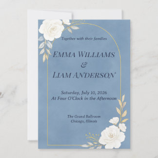 Dusty Blue Elegant Minimalist Wedding Invitation 招待状