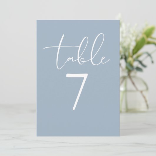 Dusty Blue Elegant Modern Script Table Number 招待状 (スタンド正面)