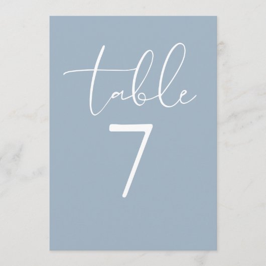 Dusty Blue Elegant Modern Script Table Number 招待状 (正面)
