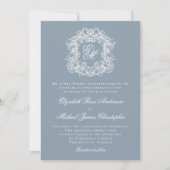 Dusty Blue Elegant Monogram Crest Wedding 招待状 (正面)