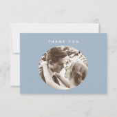 Dusty Blue Elegant Photo Wedding サンキューカード (正面)