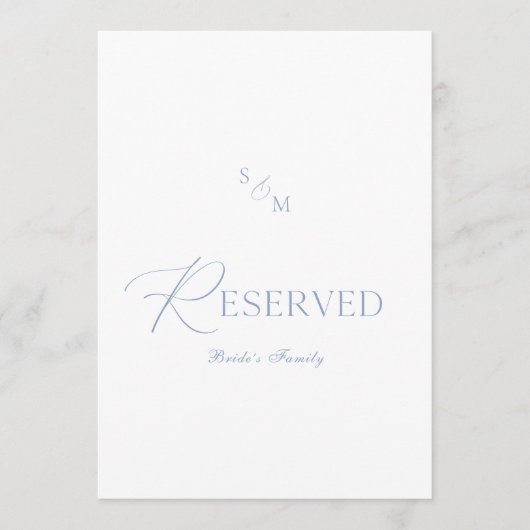 Dusty Blue Elegant “Reserved” Wedding Sign 招待状 (正面)