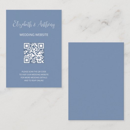 Dusty Blue Elegant Script | QR Code Wedding RSVP エンクロージャーカード (正面/裏面)