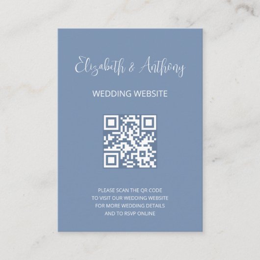 Dusty Blue Elegant Script | QR Code Wedding RSVP エンクロージャーカード (正面)