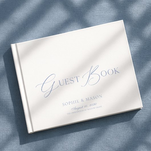 Dusty Blue Elegant Script Wedding Guest Book ゲストブック
