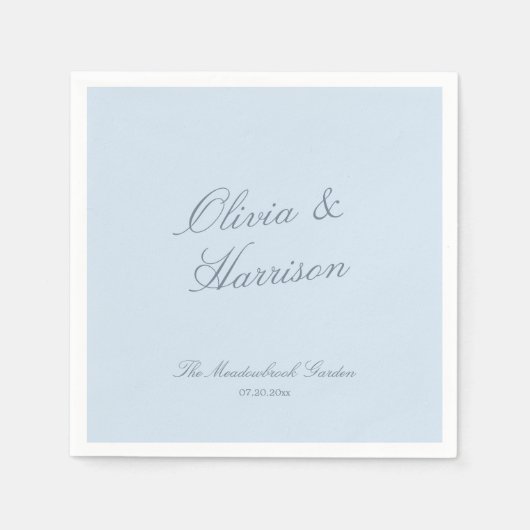 Dusty Blue Elegant Script Wedding Napkin スタンダードカクテルナプキン (正面)