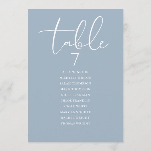 Dusty Blue Elegant Seating Plan Table Number 招待状 (裏面)