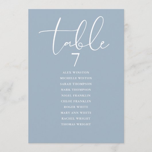 Dusty Blue Elegant Seating Plan Table Number 招待状 (正面)