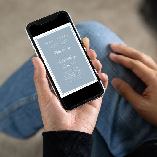 Dusty Blue Elegant Wedding Calligraphy Script 招待状