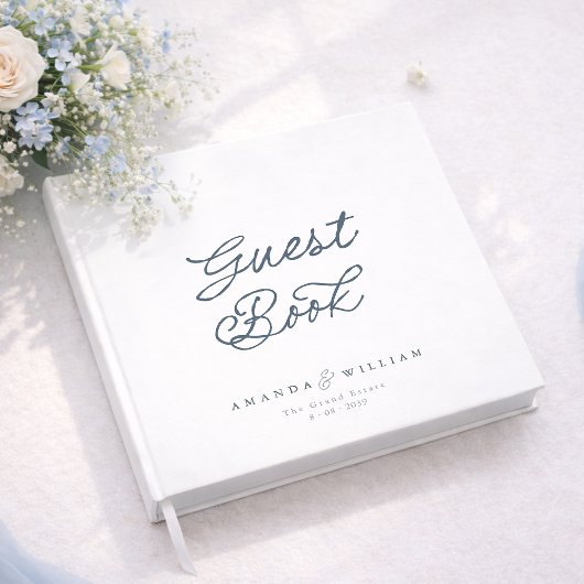 Dusty Blue Elegant Wedding Guest Book with Names ゲストブック
