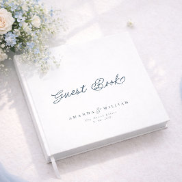 Dusty Blue Elegant Wedding Guest Book with Names ゲストブック