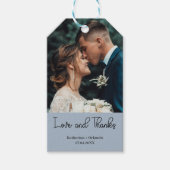 Dusty Blue Elegant Wedding Love and Thanks Photo ギフトタグ (正面)