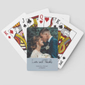 Dusty Blue Elegant Wedding Love and Thanks Photo トランプ (裏面)