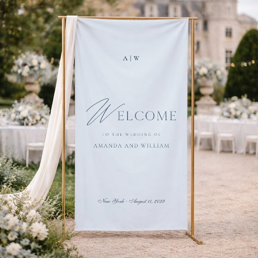Dusty Blue Elegant Wedding Welcome Banner 横断幕