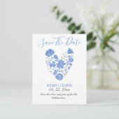 Dusty Blue Elegant White Gray Floral Heart Wedding セーブザデート (スタンド正面)