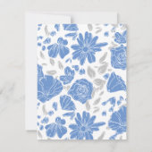 Dusty Blue Elegant White Gray Floral Heart Wedding セーブザデート (裏面)