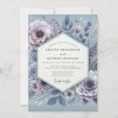 Dusty Blue Ethereal Bloom Wedding 招待状 (正面)