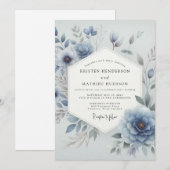 Dusty Blue Ethereal Floral Wedding 招待状 (正面/裏面)