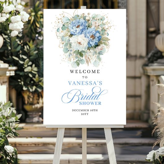 Dusty Blue Eucalyptus Bridal Shower Welcome ポスター