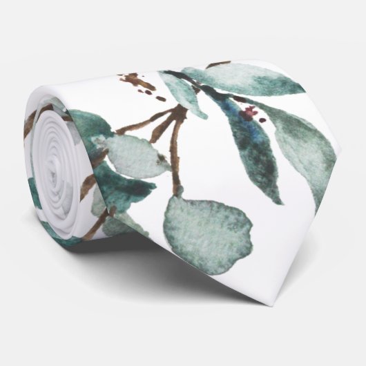 Dusty Blue Eucalyptus Greenery Groom Wedding ネクタイ (ロール)