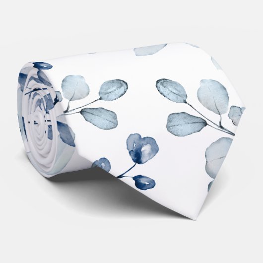 Dusty Blue Eucalyptus Greenery Wedding White ネクタイ (ロール)