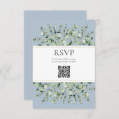 Dusty Blue Eucalyptus QR Code Wedding RSVP  エンクロージャーカード (正面/裏面)