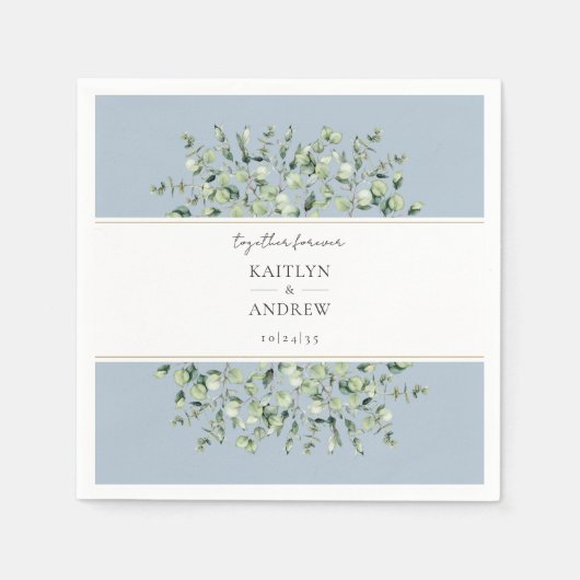 Dusty Blue Eucalyptus Together Forever Wedding  スタンダードカクテルナプキン (正面)