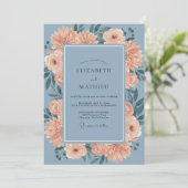 Dusty Blue Exquisite Dahlia Wedding 招待状 (スタンド正面)