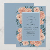 Dusty Blue Exquisite Dahlia Wedding 招待状 (正面/裏面)