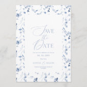 Dusty Blue Fine Art Floral Save the Date Card 招待状 (正面)