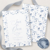 Dusty Blue Fine Art Floral Save the Date Card 招待状