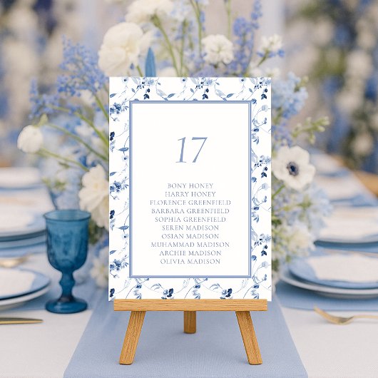 Dusty Blue Fine Art Floral Table Seating Card 招待状