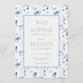 Dusty Blue Fine Art Floral Wedding Invitation 招待状 (正面)