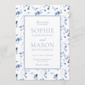 Dusty Blue Fine Art Floral Wedding Invitation 招待状 (正面)