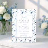 Dusty Blue Fine Art Floral Wedding Invitation 招待状