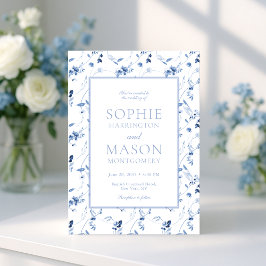 Dusty Blue Fine Art Floral Wedding Invitation 招待状