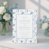 Dusty Blue Fine Art Floral Wedding Invitation 招待状