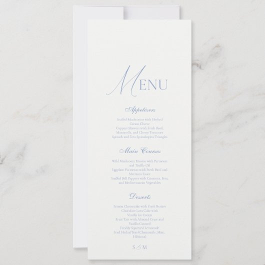 Dusty Blue Fine Art Floral Wedding Menu  招待状 (正面)