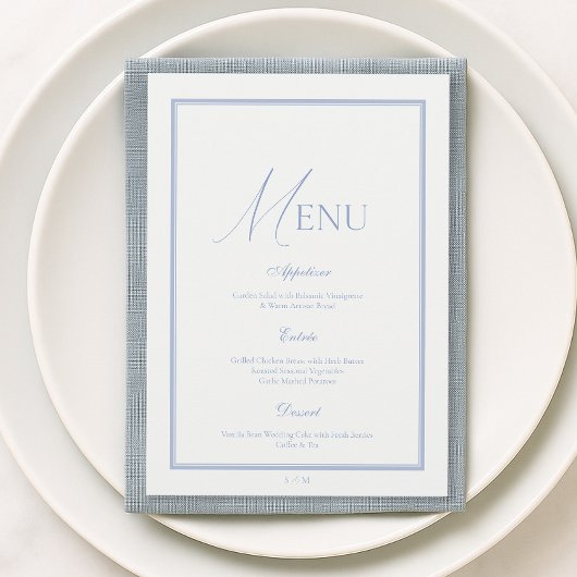 Dusty Blue Fine Art Floral Wedding Menu Card 招待状