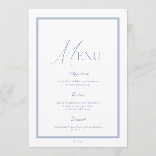Dusty Blue Fine Art Floral Wedding Menu Card 招待状 (正面)