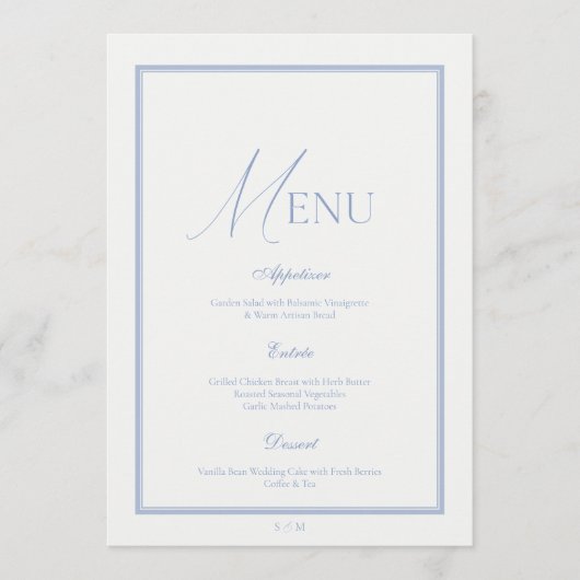 Dusty Blue Fine Art Floral Wedding Menu Card 招待状 (正面)
