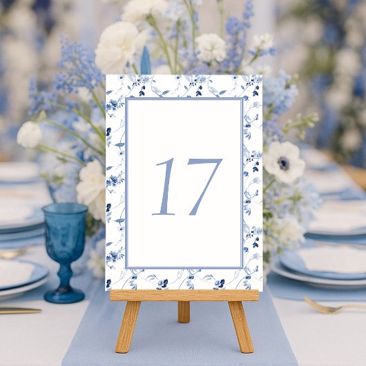 Dusty Blue Fine Art Floral Wedding Table Number  招待状