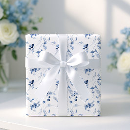 Dusty Blue Fine Art Floral Wedding Wrapping Paper ラッピングペーパー