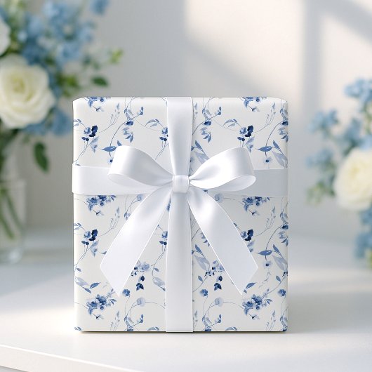 Dusty Blue Fine Art Floral Wedding Wrapping Paper ラッピングペーパー