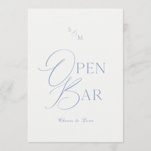 Dusty Blue Fine Art Open Bar Sign with Calligraphy 招待状 (正面)