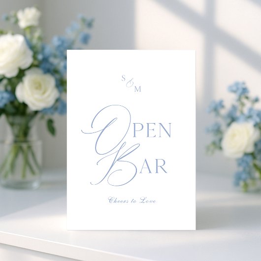 Dusty Blue Fine Art Open Bar Sign with Calligraphy 招待状