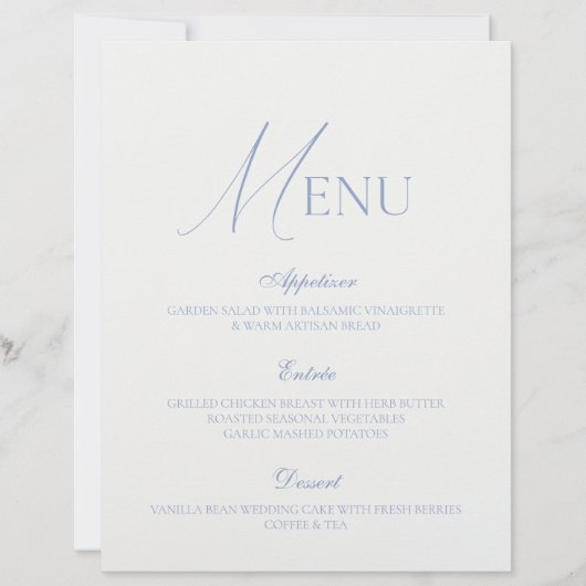 Dusty Blue Fine Art Wedding Menu Card (正面)