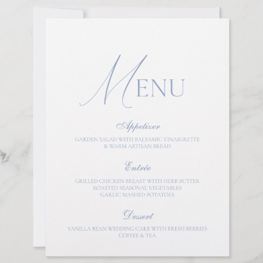 Dusty Blue Fine Art Wedding Menu Card (正面)