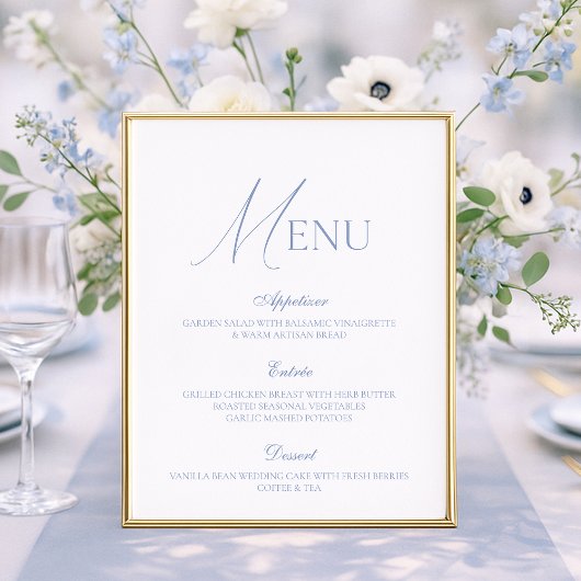 Dusty Blue Fine Art Wedding Menu Card